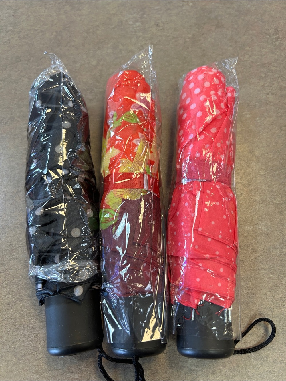 Compact Women's Umbrella – Pink, Red & Black Assortment Lot of 3